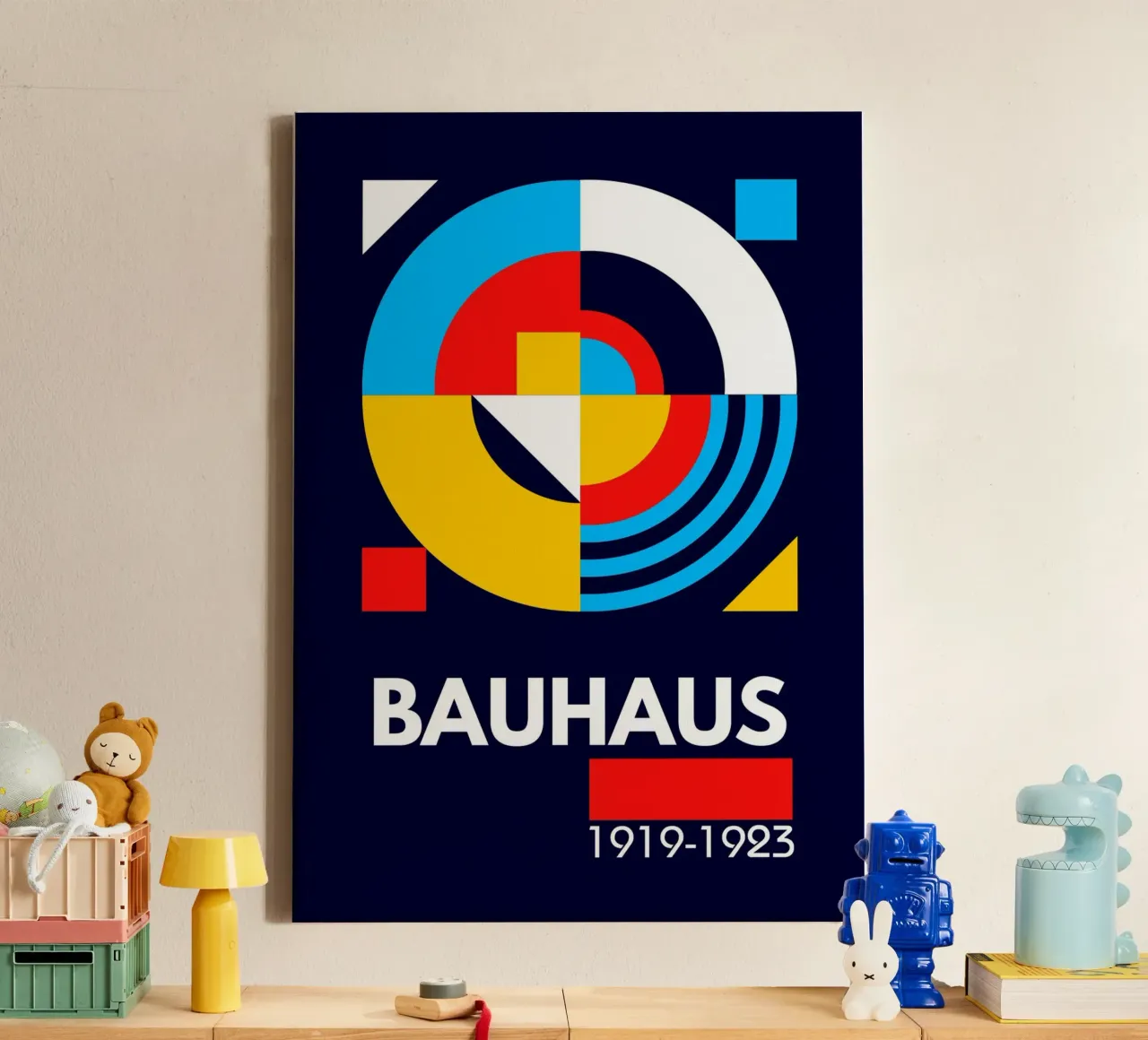 Bauhaus Circle Geometry Poster - Primary Color Abstract Desi canvas by Grungeo