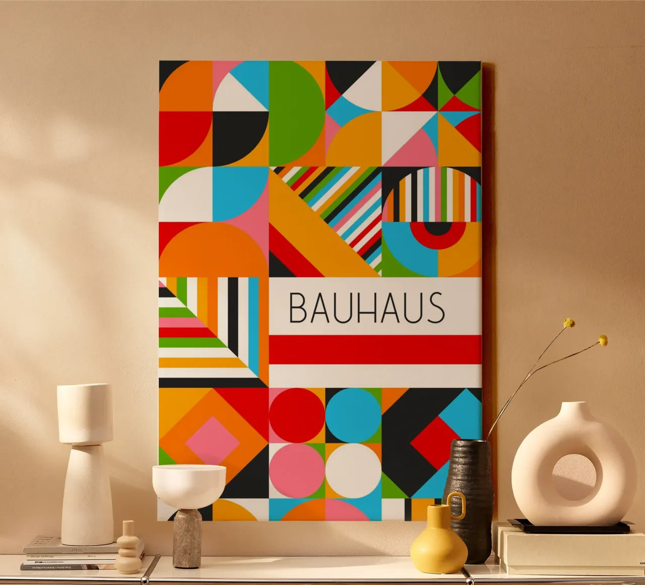 Maximalist Bauhaus Modular Art - Vibrant Geometric Pattern P canvas by Grungeo