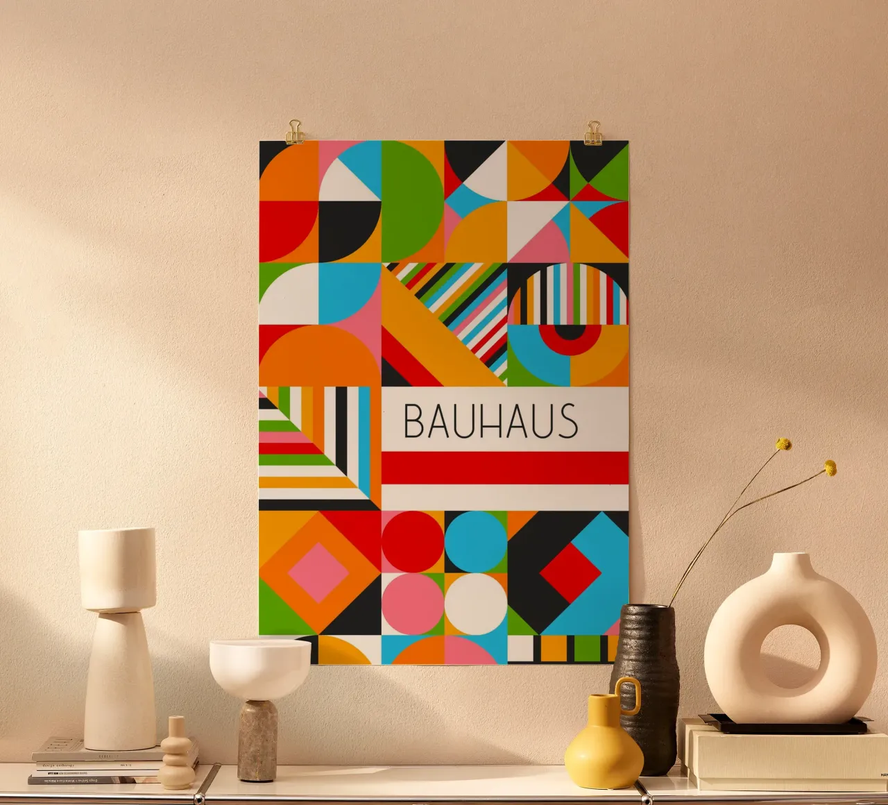 Arte modulare massimalista Bauhaus - Vibrante motivo geometrico P carta hahnemühle da Grungeo