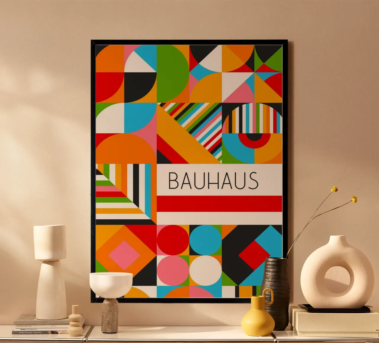 Arte modulare massimalista Bauhaus - Vibrante motivo geometrico P carta hahnemühle da Grungeo