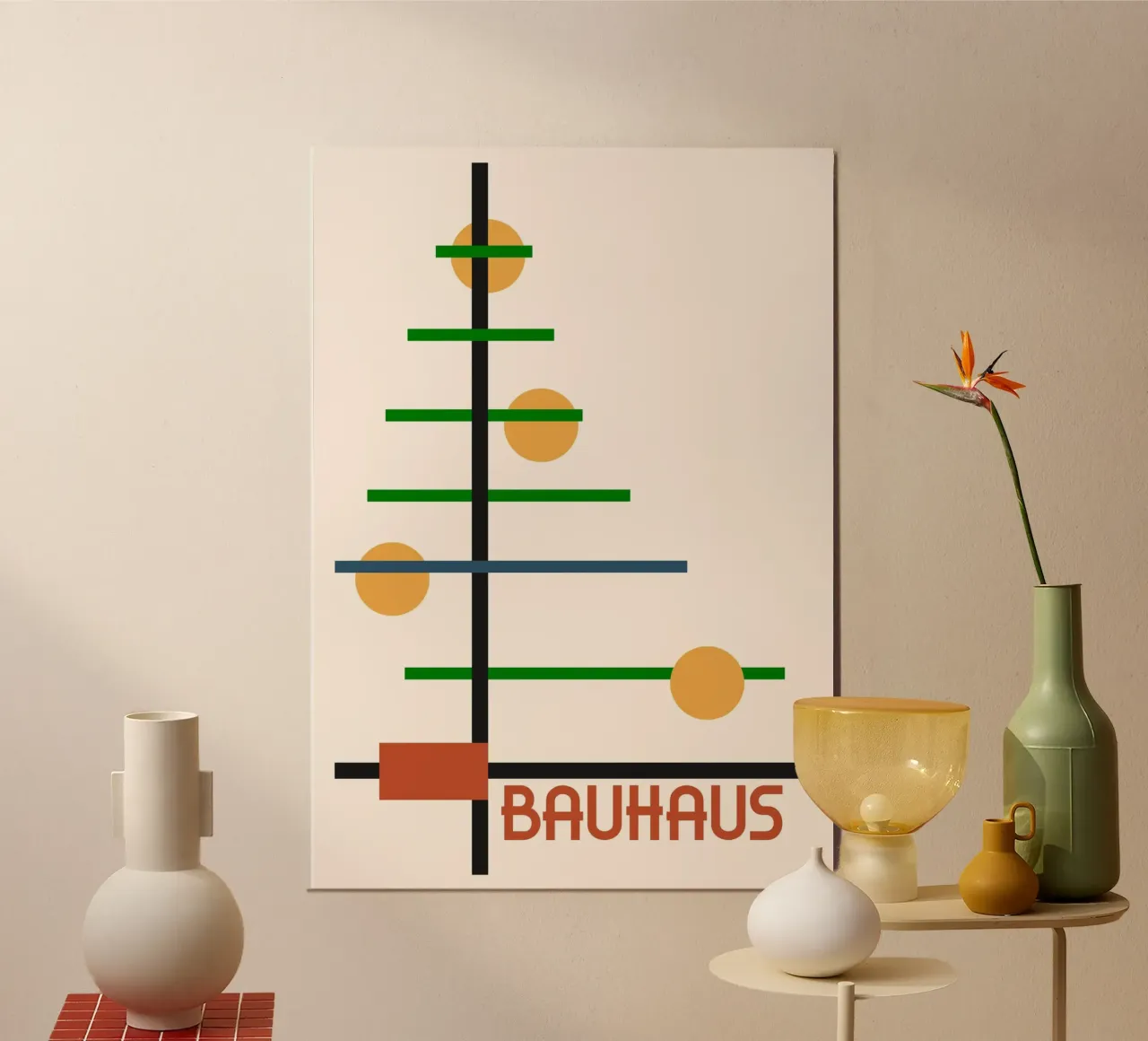 Póster Bauhaus Árbol Abstracto - Composición Geométrica Vertical hahnemühle de Grungeo