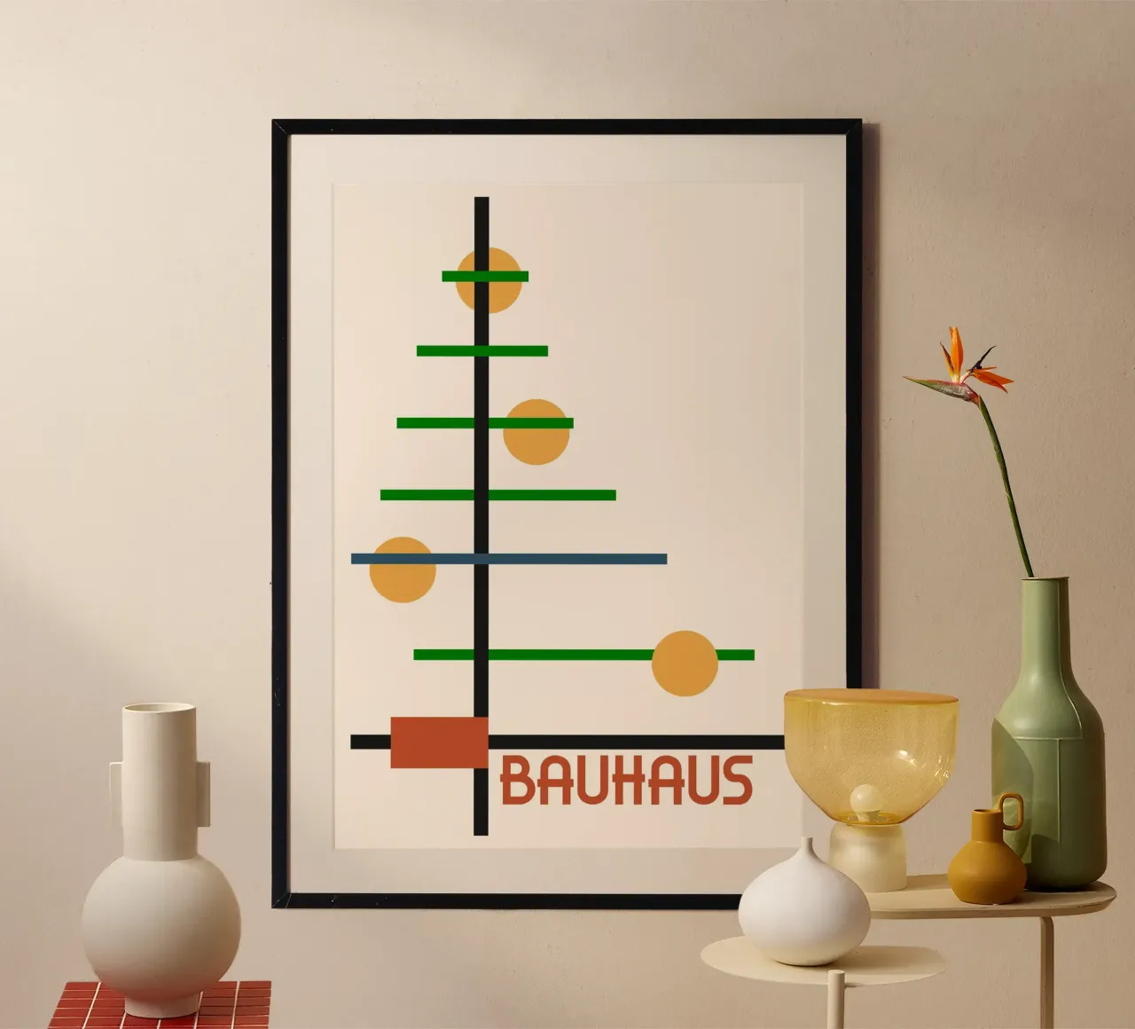 Póster Bauhaus Árbol Abstracto - Composición Geométrica Vertical hahnemühle de Grungeo