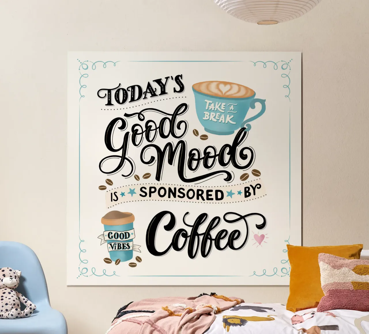 Kaffee. Zitat. Bonne humeur. Bonheur. poster de CalliLetters