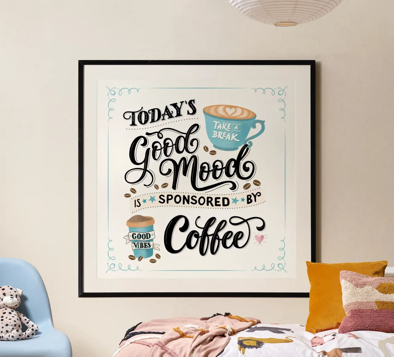 Kaffee. Zitat. Bonne humeur. Bonheur. poster de CalliLetters