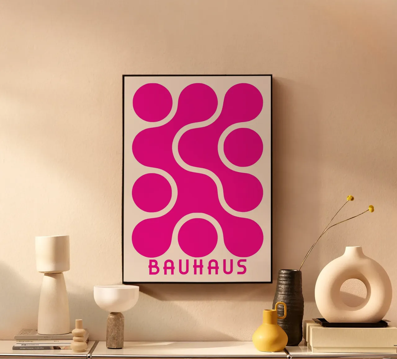 Poster con blob Bauhaus rosa caldo - Arte astratta con metaballoni alluminio dibond da Grungeo