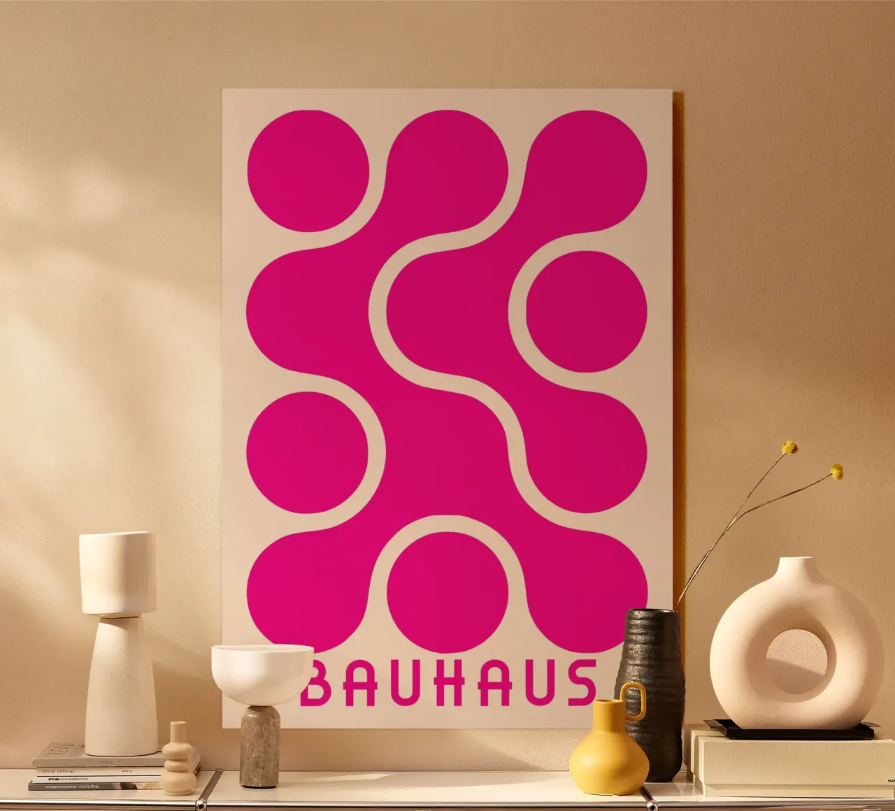 Poster con blob Bauhaus rosa caldo - Arte astratta con metaballoni alluminio dibond da Grungeo