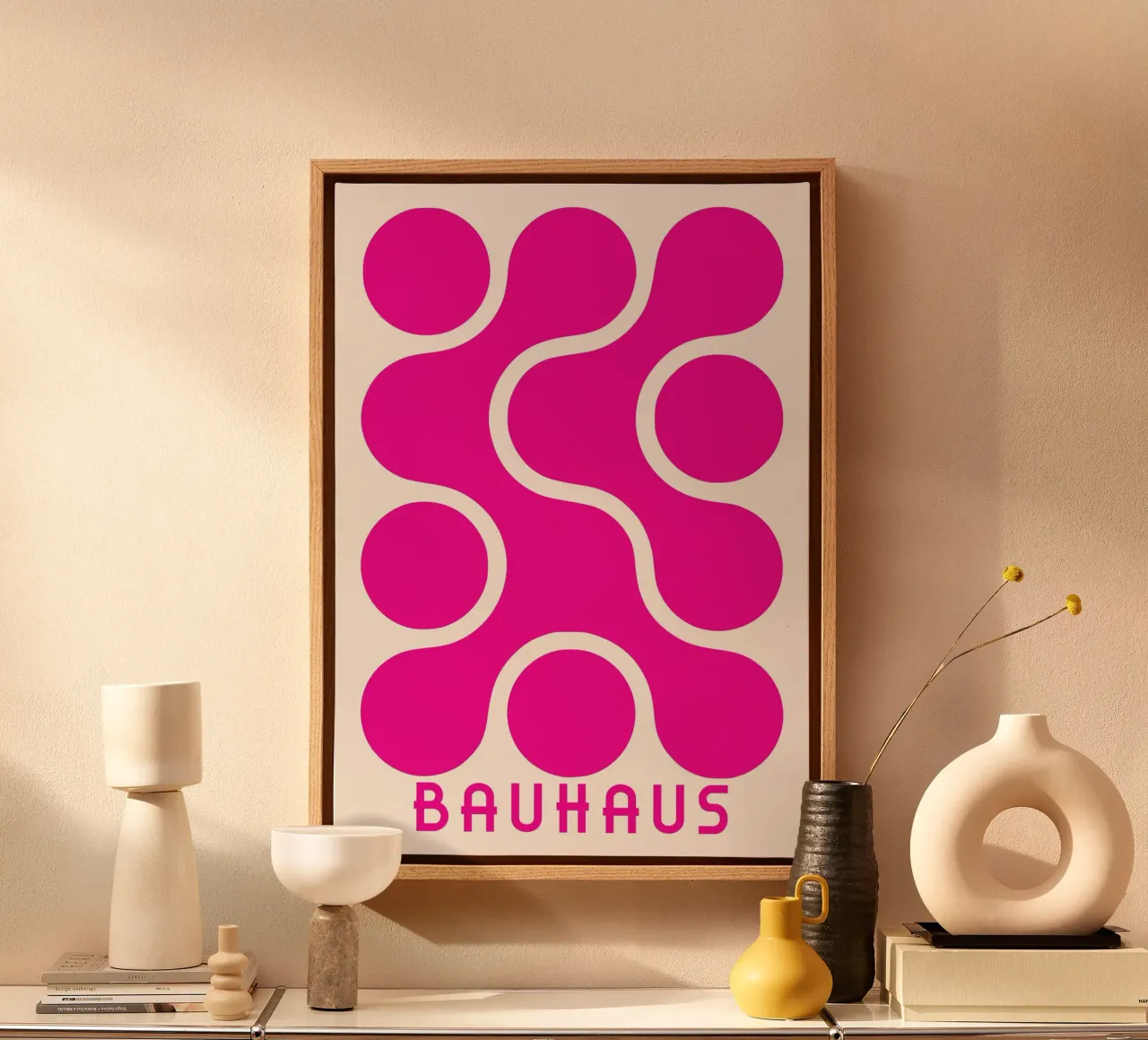 Hot Pink Bauhaus Blobs Poster - Abstract Metaball Art Leinwand von Grungeo