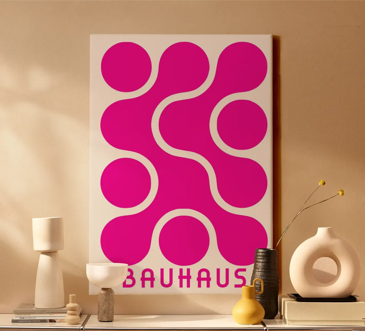 Hot Pink Bauhaus Blobs Poster - Abstract Metaball Art Leinwand von Grungeo