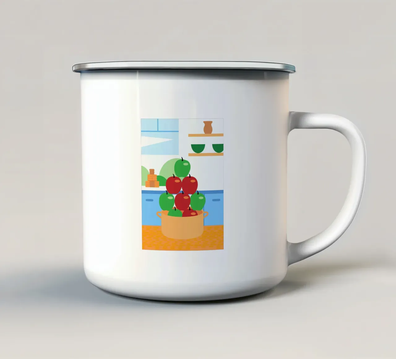 Rode en groene appels in een pot emaille mok van OFFICIAL FRUIT & VEGETABLES