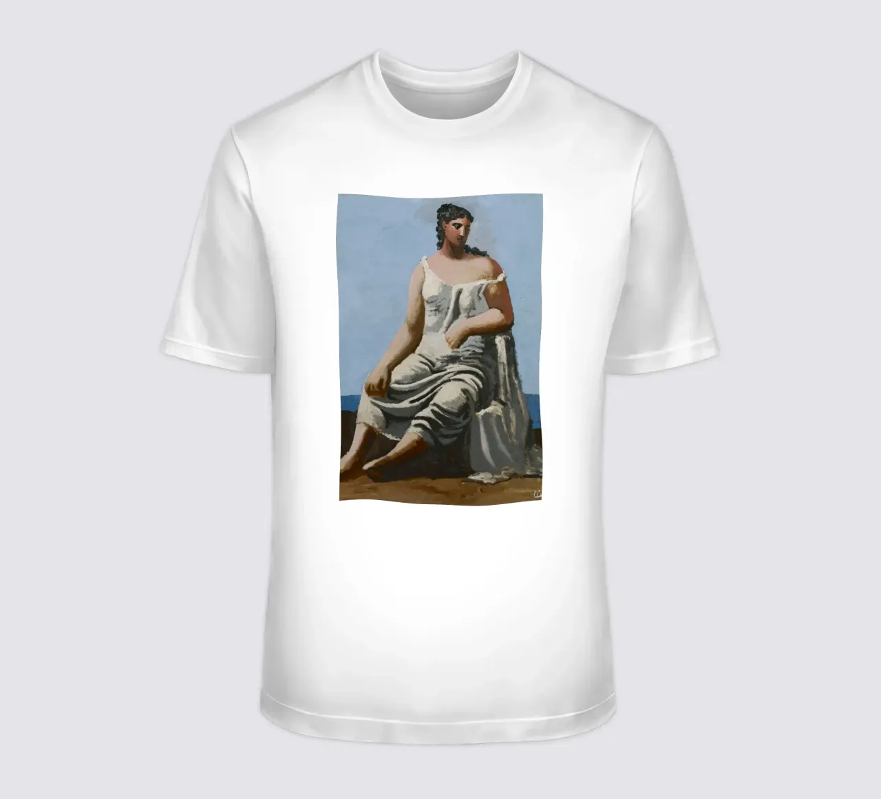 dipinto di una bella donna in abito bianco t-shirt da eternal nino