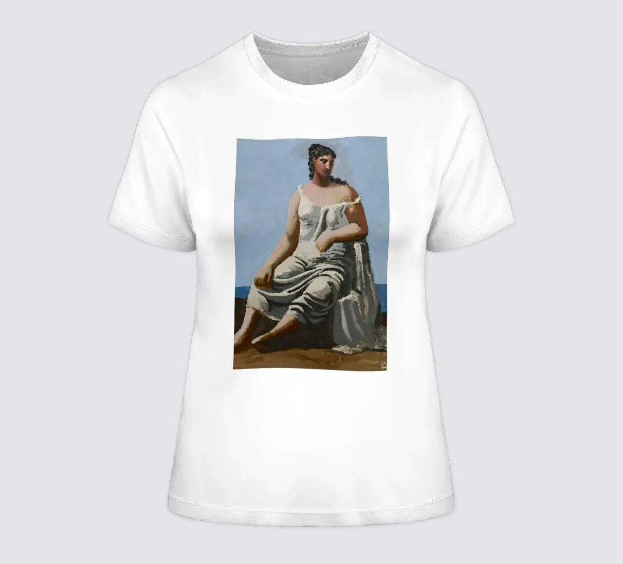 dipinto di una bella donna in abito bianco t-shirt da donna da eternal nino