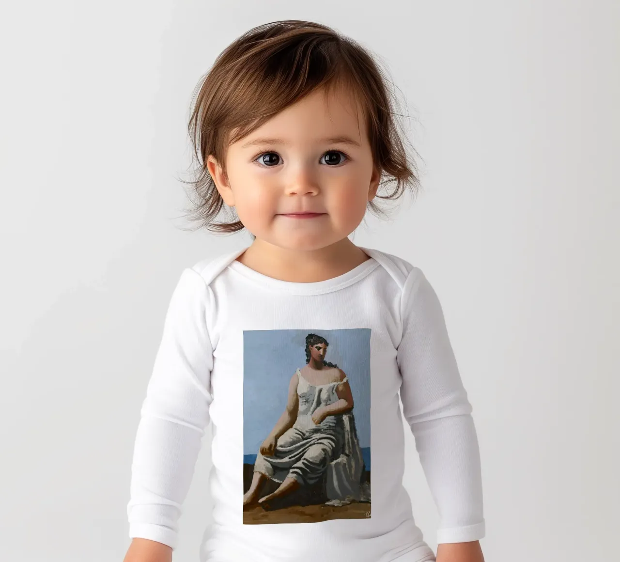 dipinto di una bella donna in abito bianco body neonato maniche lunghe da eternal nino
