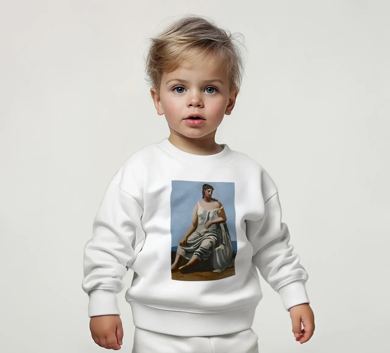 dipinto di una bella donna in abito bianco felpa neonato da eternal nino