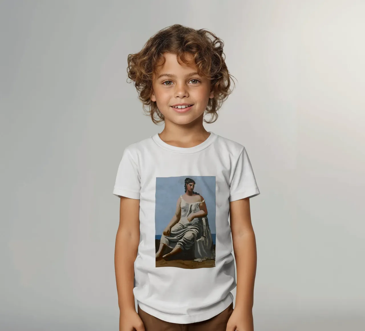dipinto di una bella donna in abito bianco t-shirt bambini da eternal nino