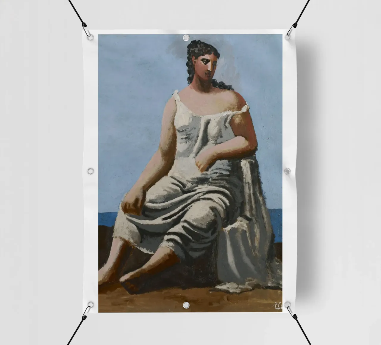 dipinto di una bella donna in abito bianco telo in pvc da eternal nino