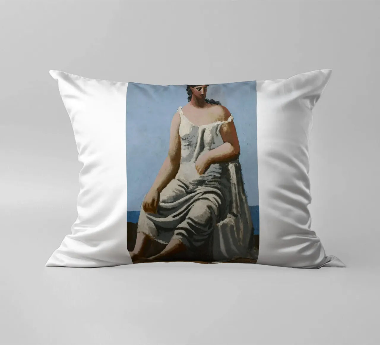 dipinto di una bella donna in abito bianco cuscino da eternal nino