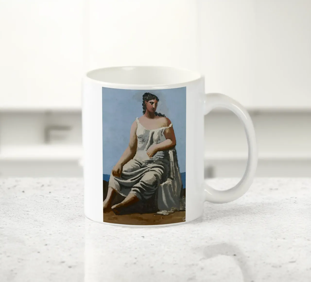 dipinto di una bella donna in abito bianco tazza in ceramica da eternal nino