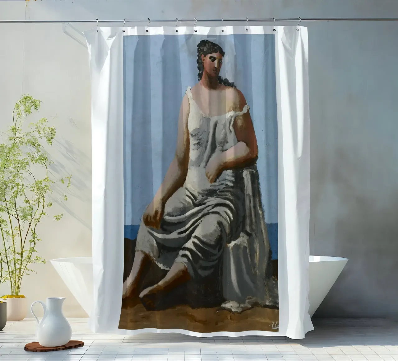 dipinto di una bella donna in abito bianco tenda da doccia da eternal nino