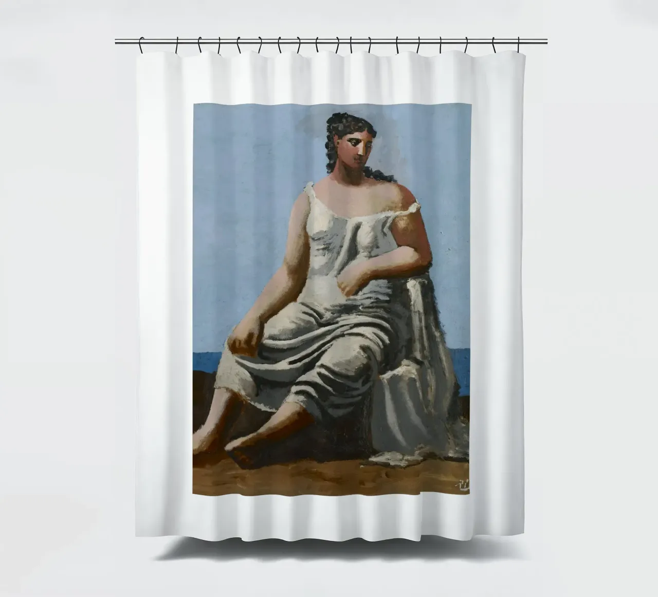 dipinto di una bella donna in abito bianco tenda da doccia da eternal nino