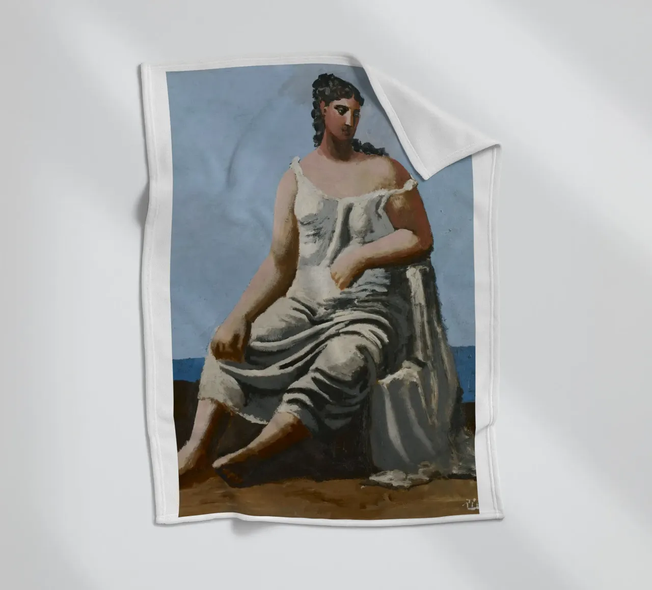 dipinto di una bella donna in abito bianco coperta in pile da eternal nino