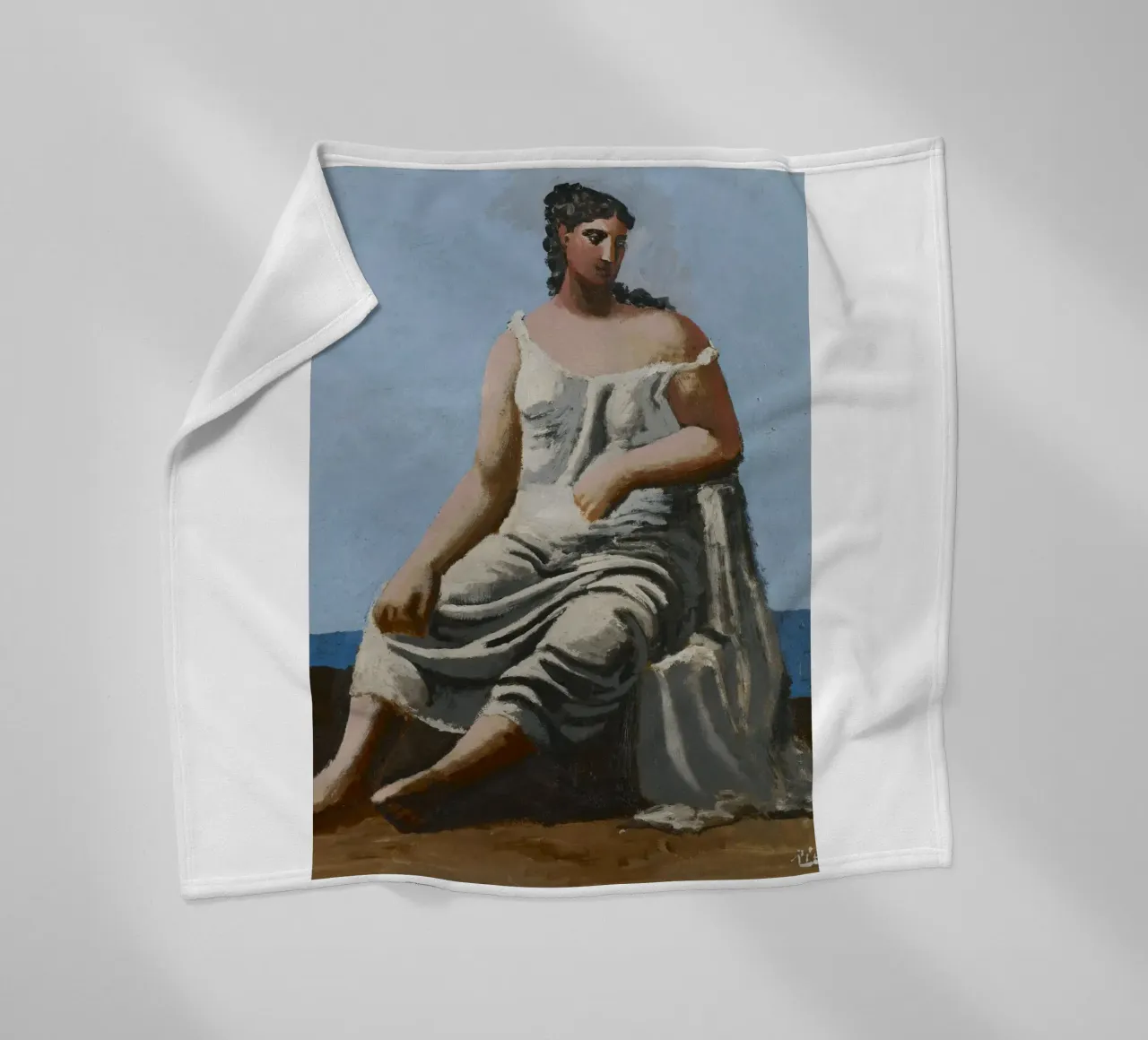 dipinto di una bella donna in abito bianco coperta in pile da eternal nino