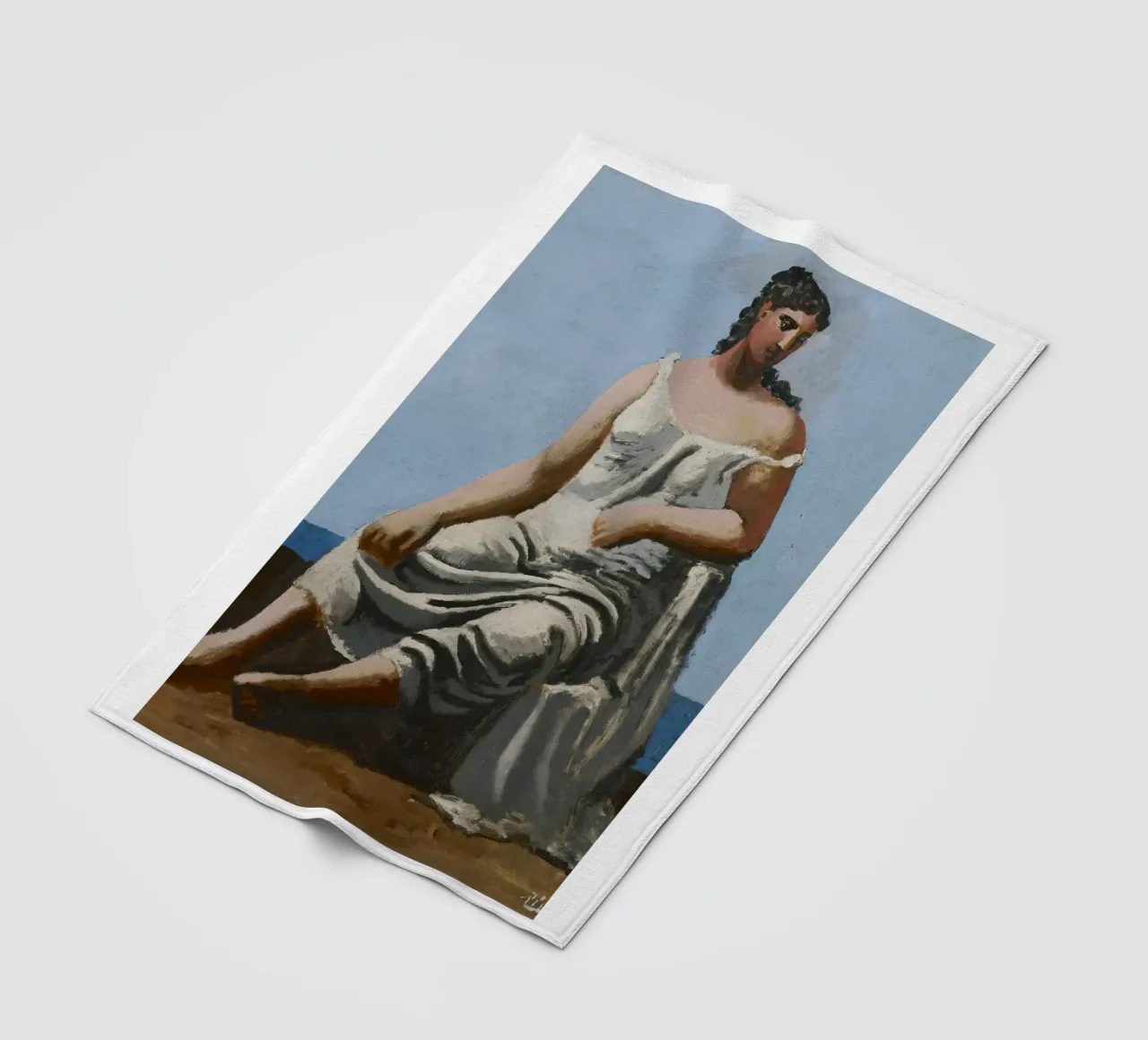 dipinto di una bella donna in abito bianco coperta in pile da eternal nino