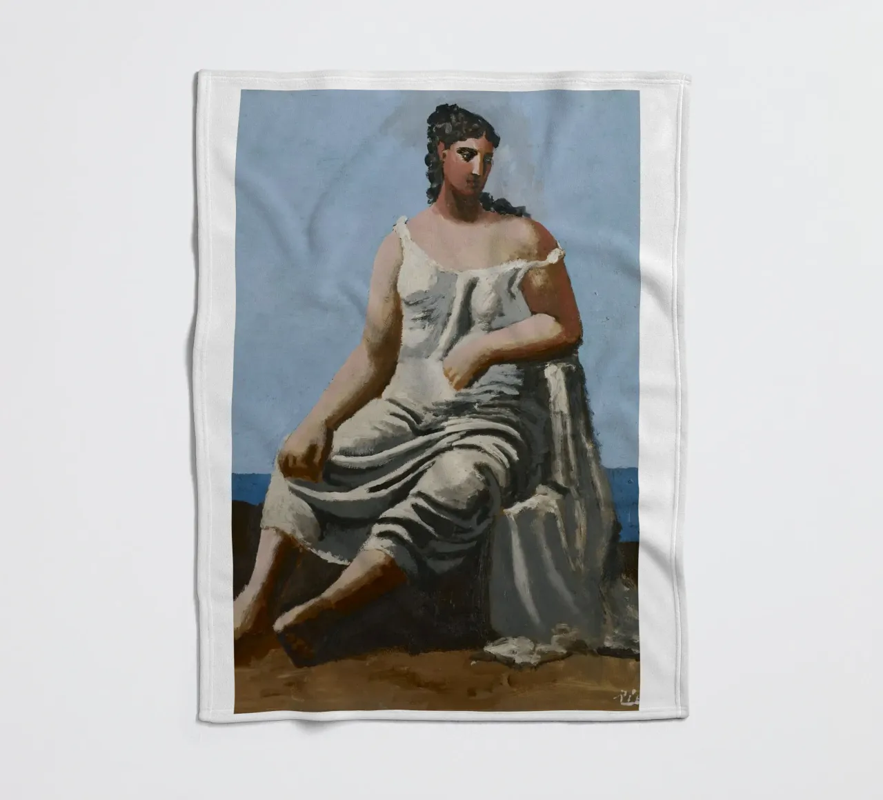 dipinto di una bella donna in abito bianco coperta in pile da eternal nino