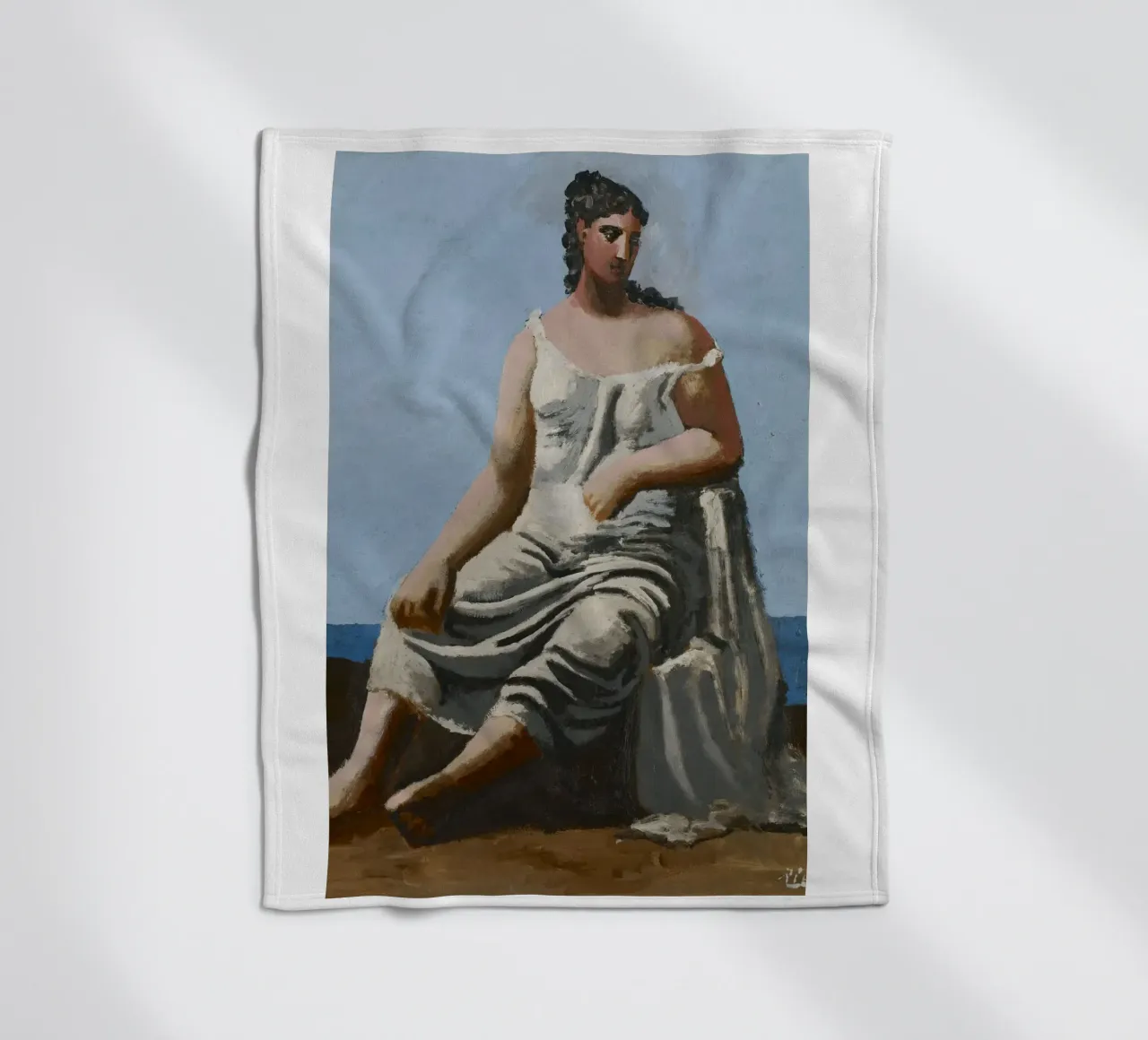 dipinto di una bella donna in abito bianco coperta in pile da eternal nino