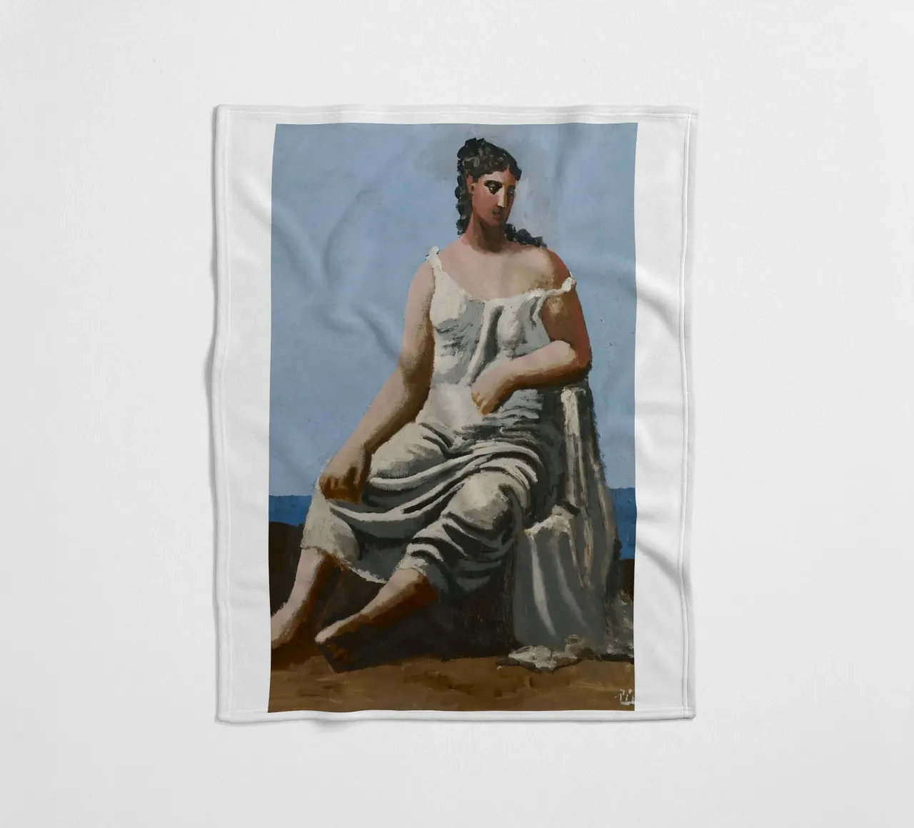 dipinto di una bella donna in abito bianco coperta in pile da eternal nino