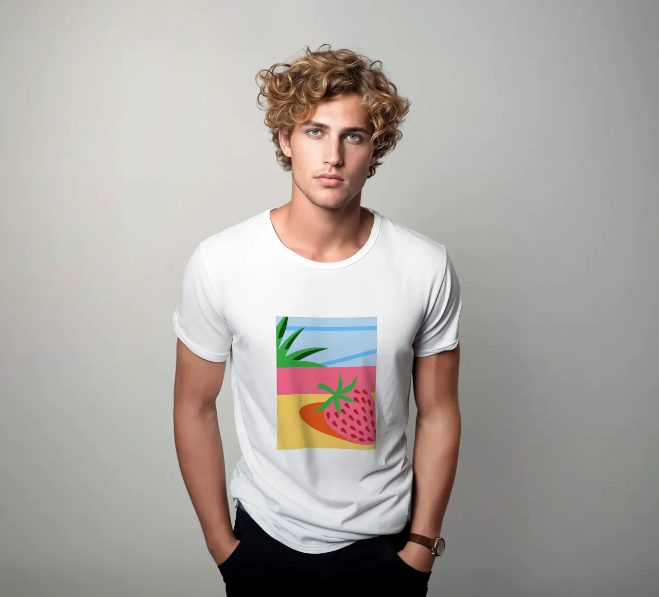 Fragola rosa con foglie verdi t-shirt da OFFICIAL FRUIT & VEGETABLES