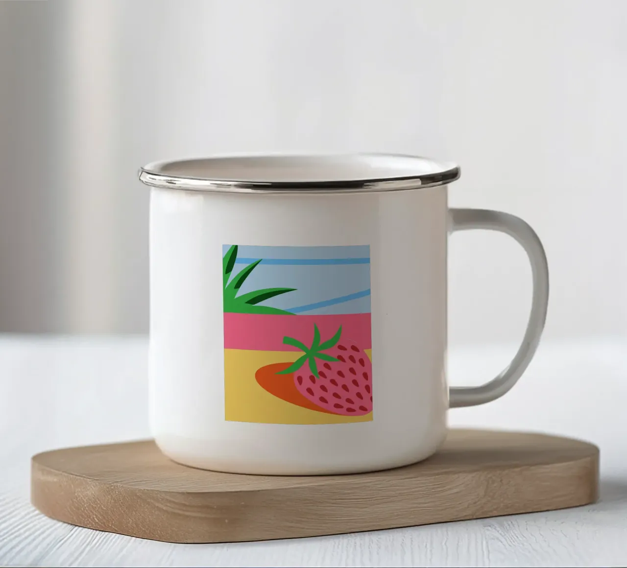 Fragola rosa con foglie verdi tazza in smalto da OFFICIAL FRUIT & VEGETABLES