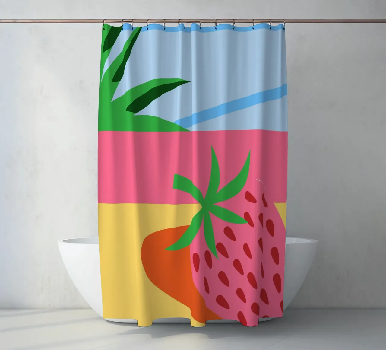 Fragola rosa con foglie verdi tenda da doccia da OFFICIAL FRUIT & VEGETABLES