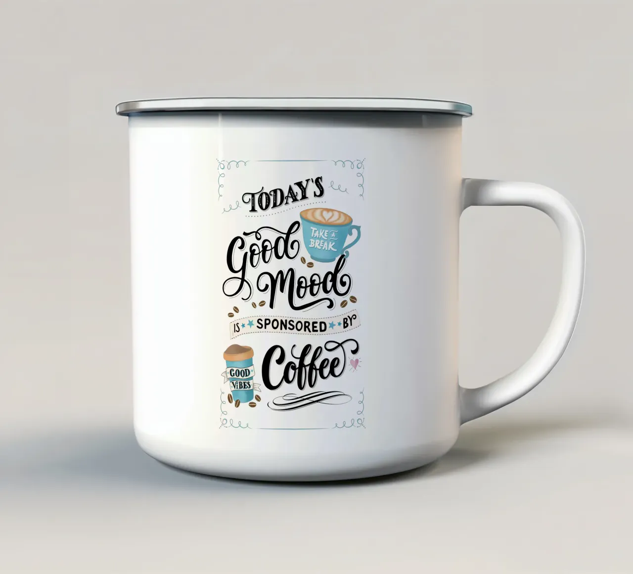 Caffè. Detto divertente. Buon umore. Felice tazza in smalto da CalliLetters