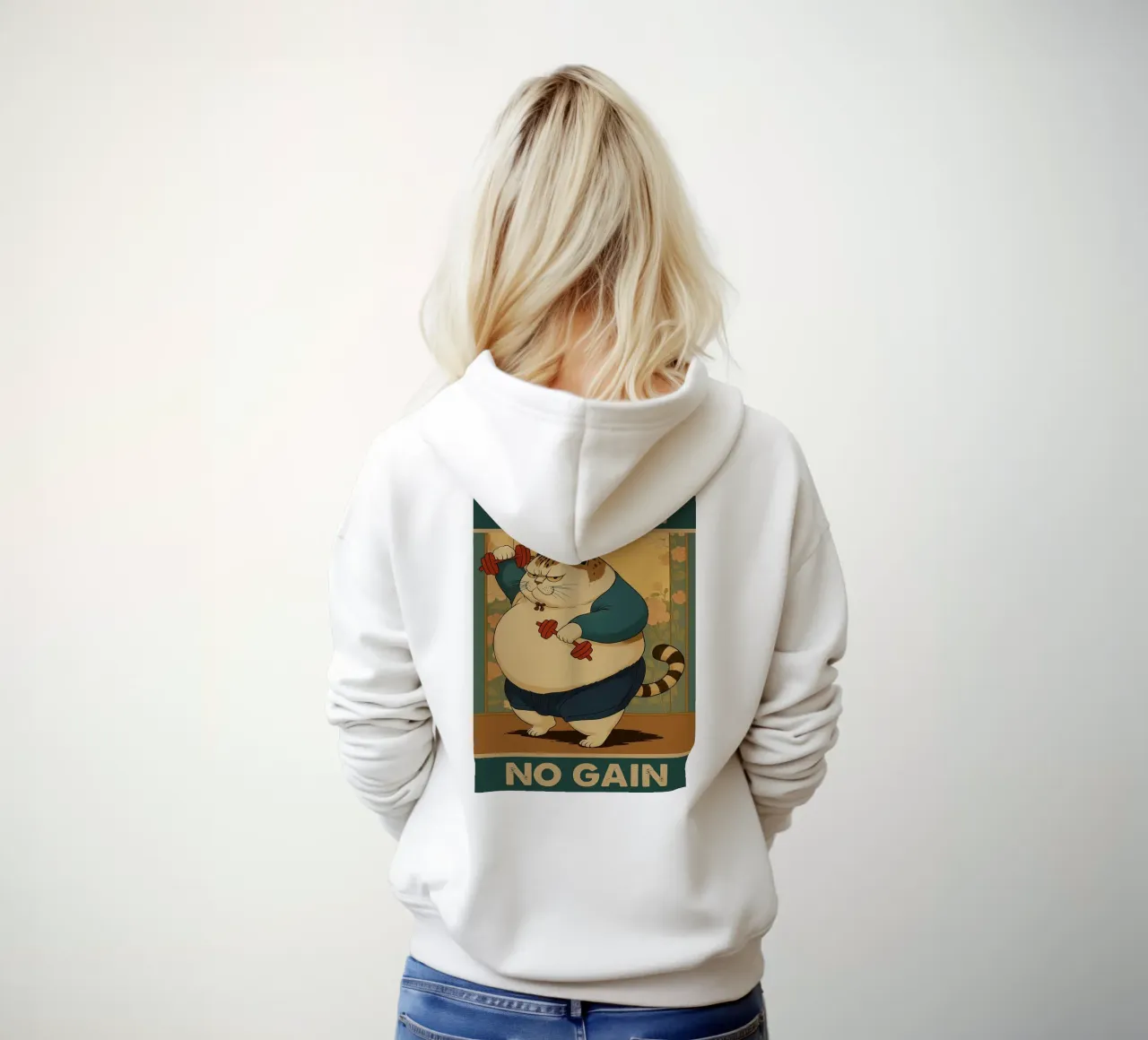 nessun dolore nessun guadagno gatto grasso felpa con cappuccio da Botania
