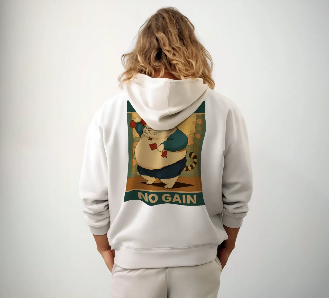 nessun dolore nessun guadagno gatto grasso felpa con cappuccio da Botania