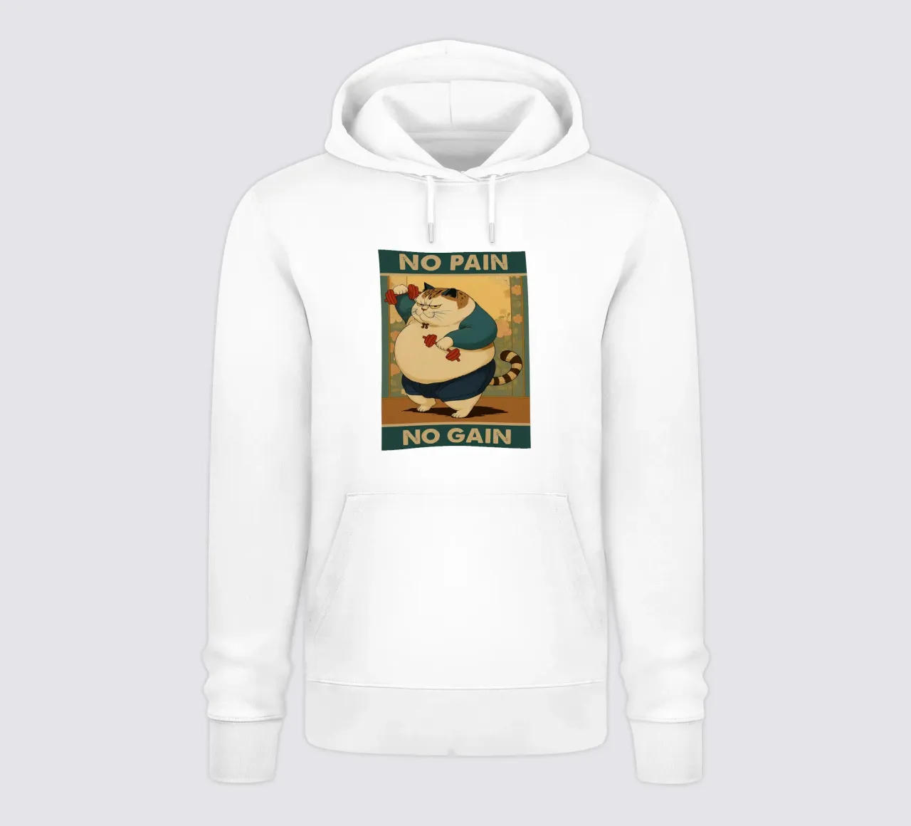 nessun dolore nessun guadagno gatto grasso felpa con cappuccio da Botania