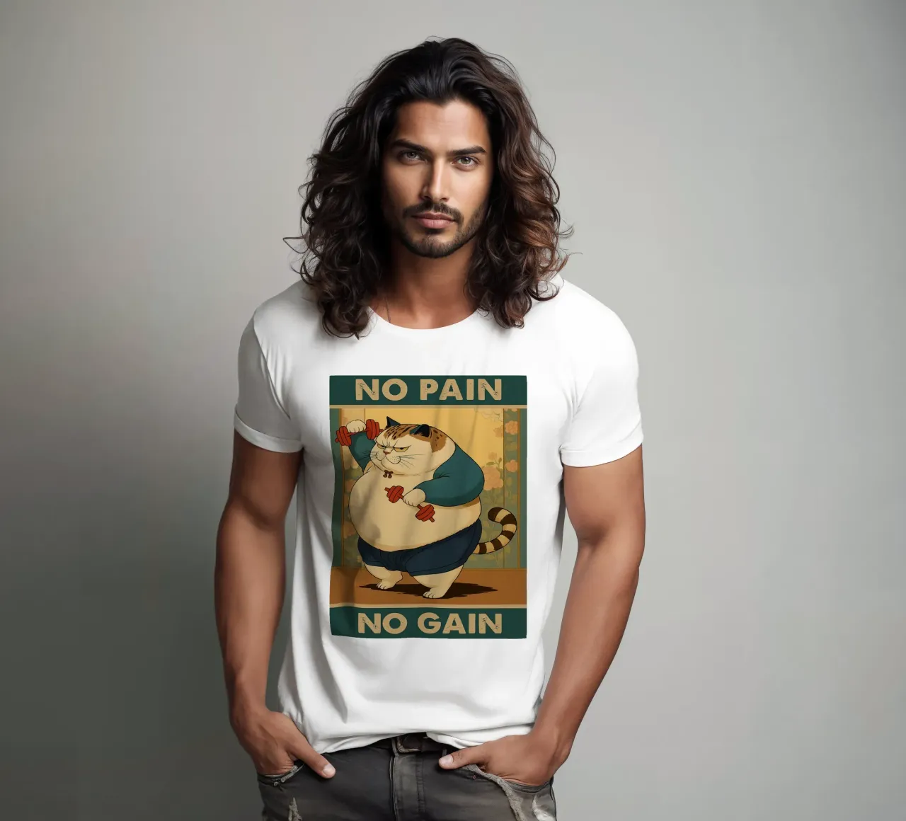 nessun dolore nessun guadagno gatto grasso t-shirt da Botania