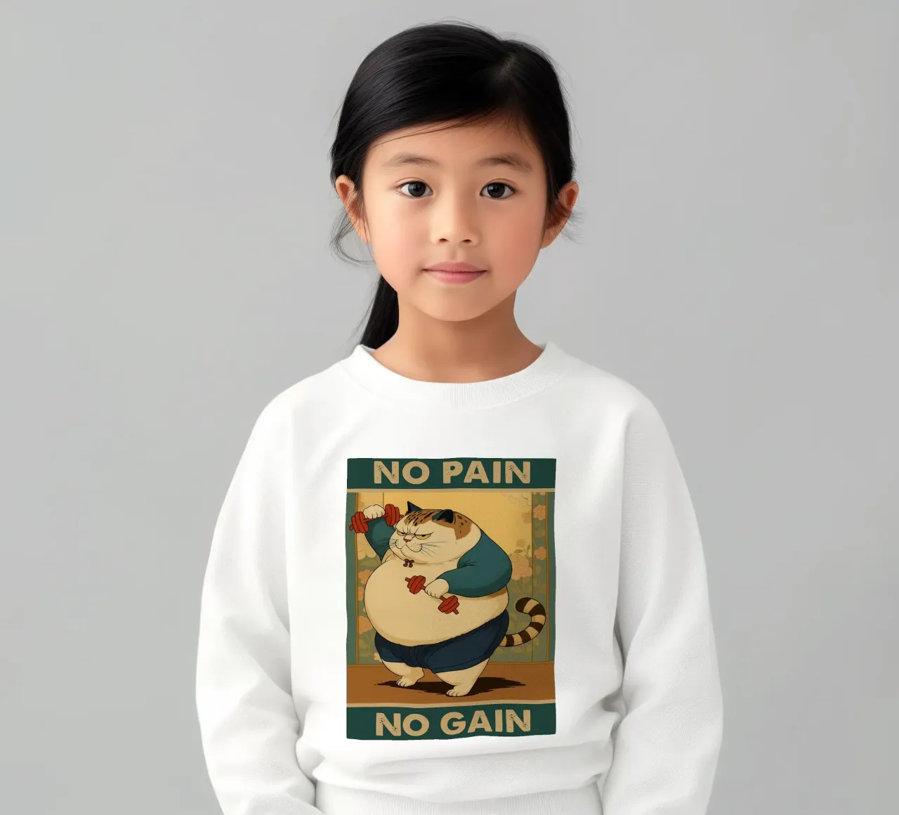 nessun dolore nessun guadagno gatto grasso felpa bambino da Botania