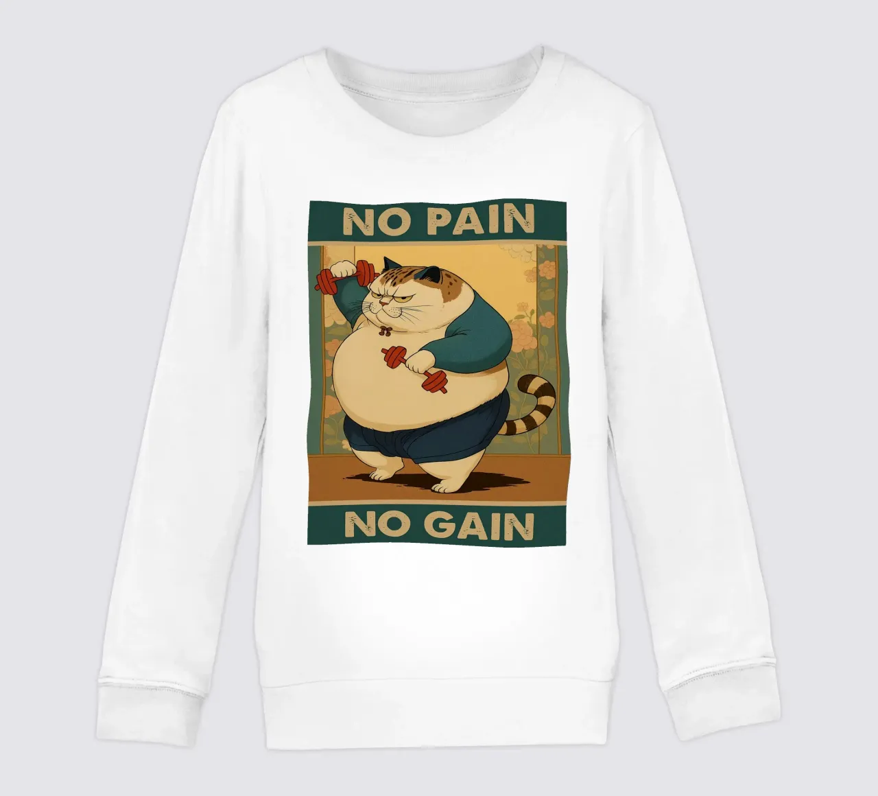nessun dolore nessun guadagno gatto grasso felpa bambino da Botania