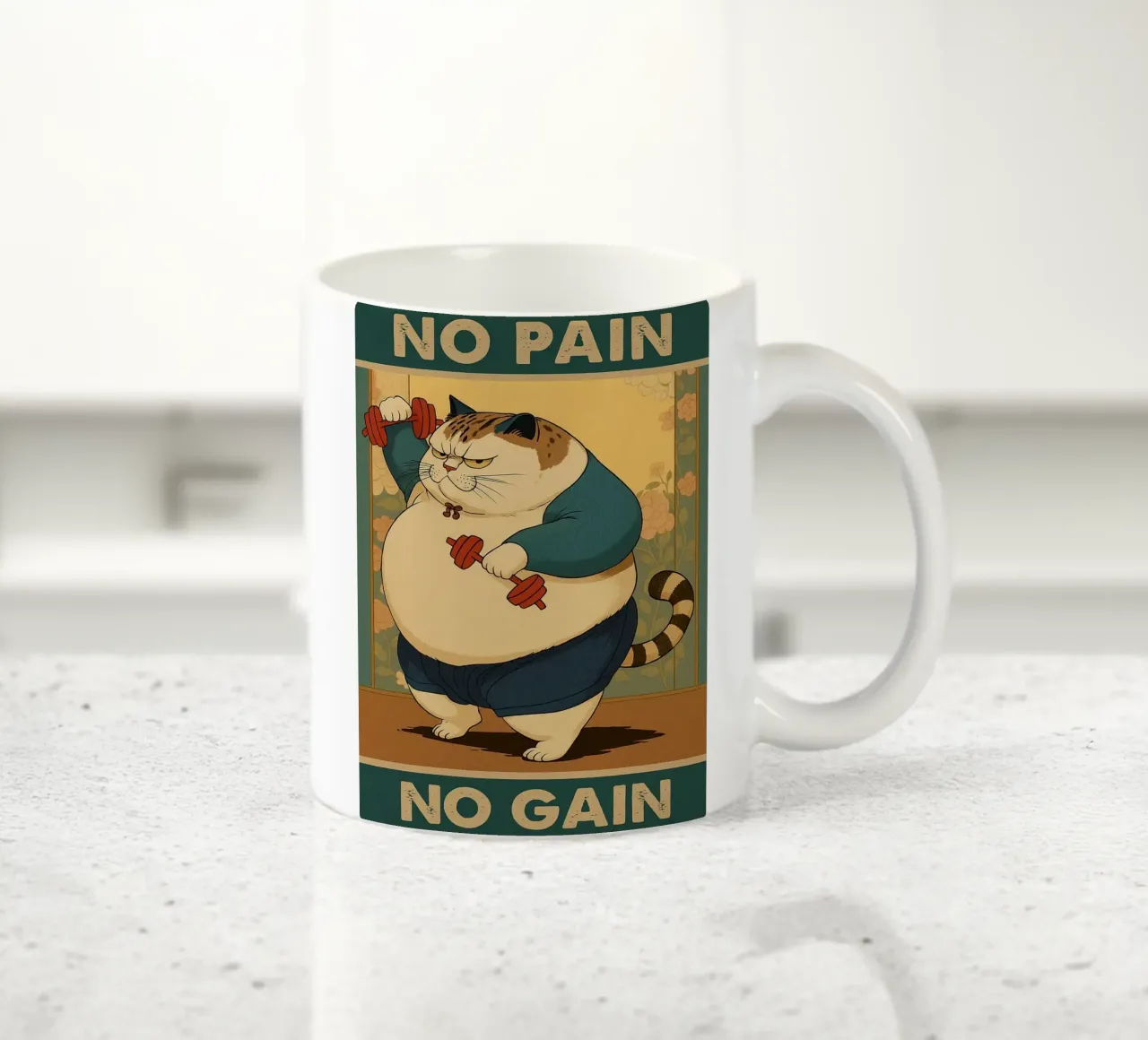 nessun dolore nessun guadagno gatto grasso tazza in ceramica da Botania