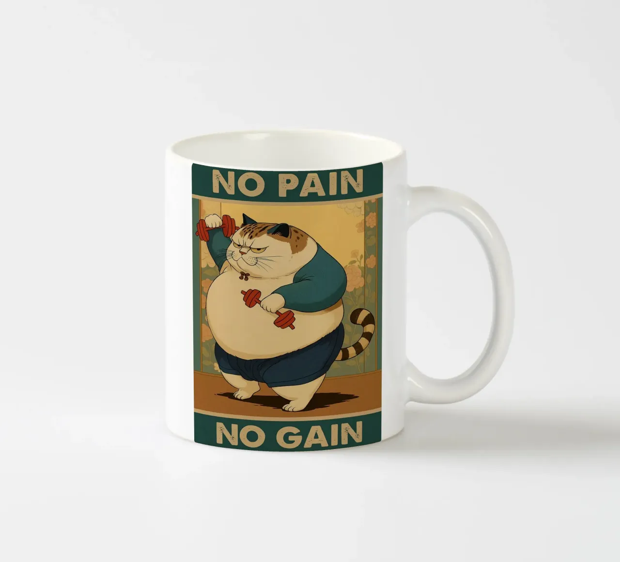 nessun dolore nessun guadagno gatto grasso tazza in ceramica da Botania