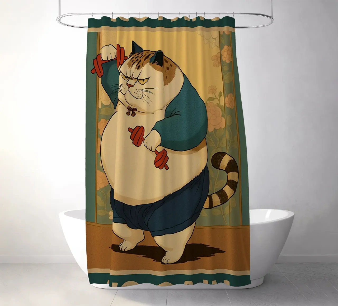 nessun dolore nessun guadagno gatto grasso tenda da doccia da Botania