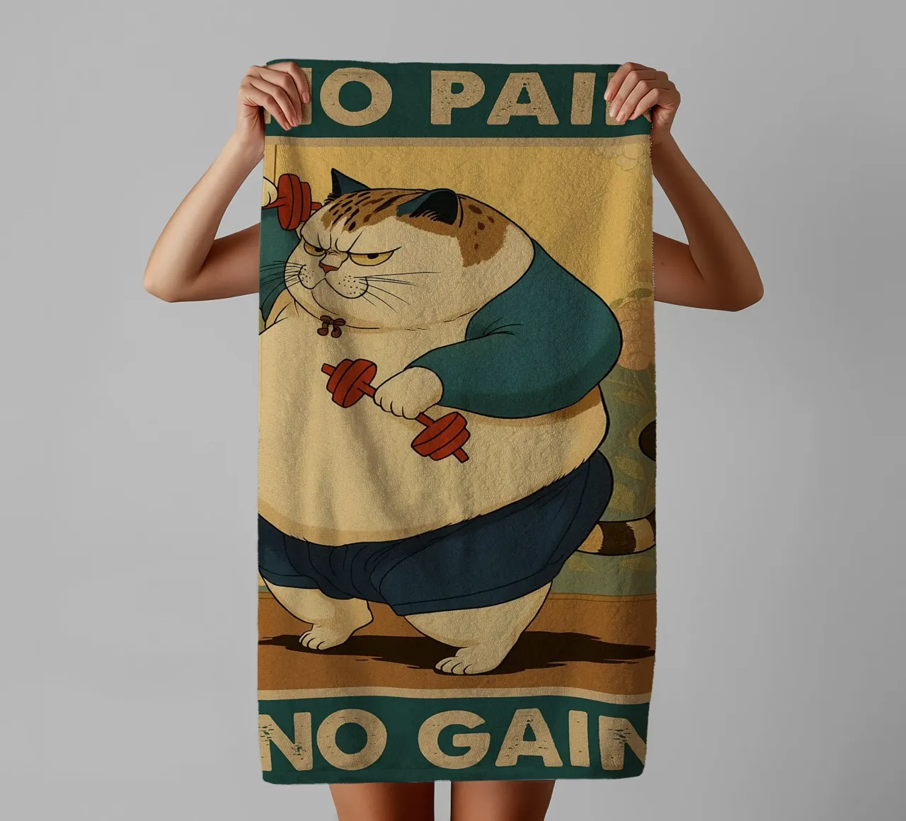 nessun dolore nessun guadagno gatto grasso asciugamano da bagno da Botania