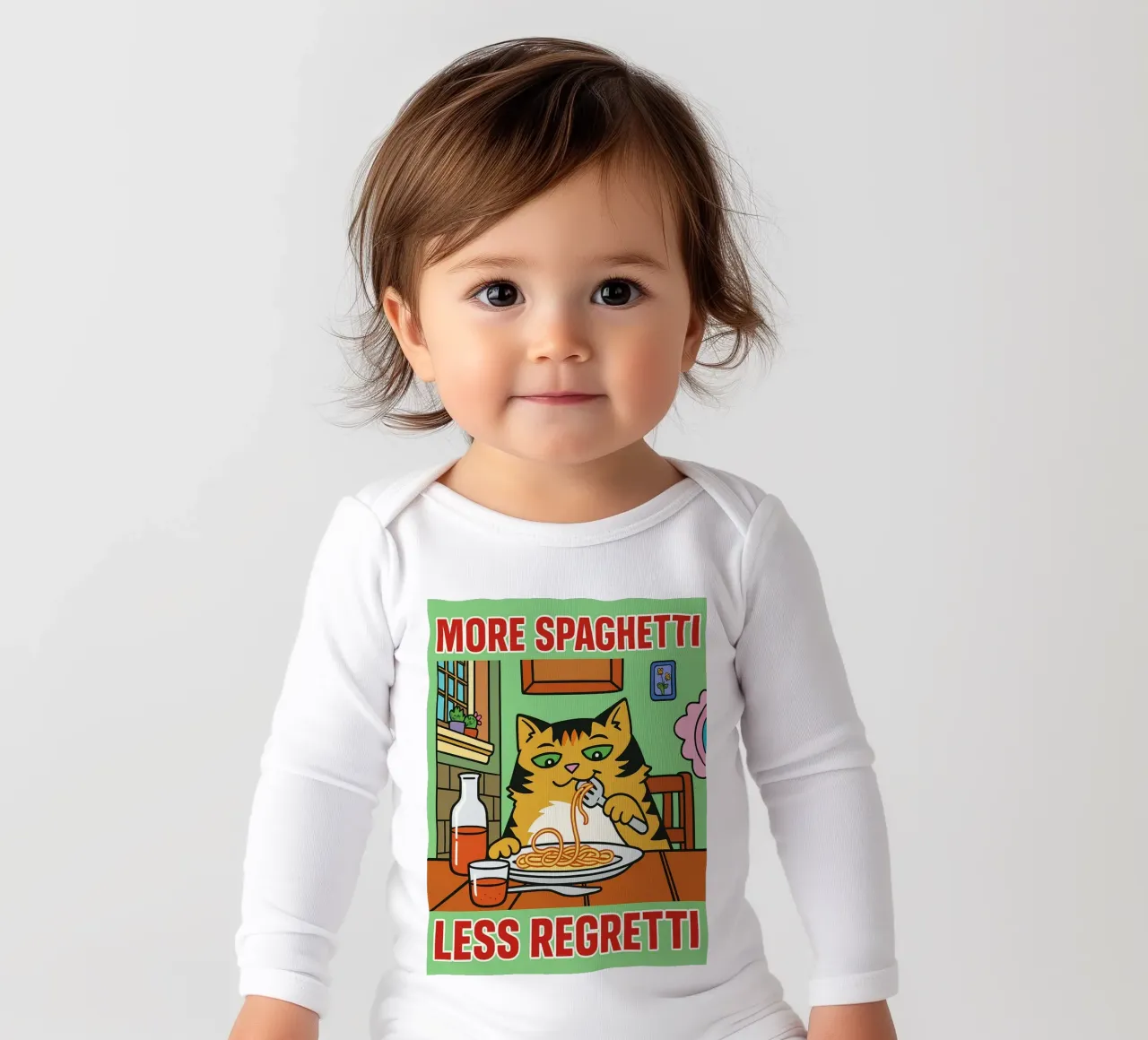 more spaghetti less regretti body neonato maniche lunghe da Botania