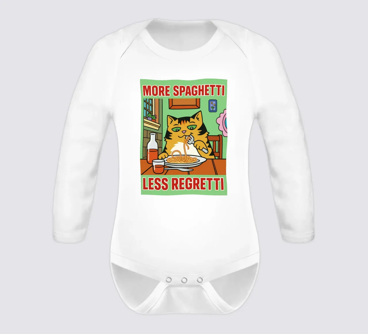 more spaghetti less regretti body neonato maniche lunghe da Botania