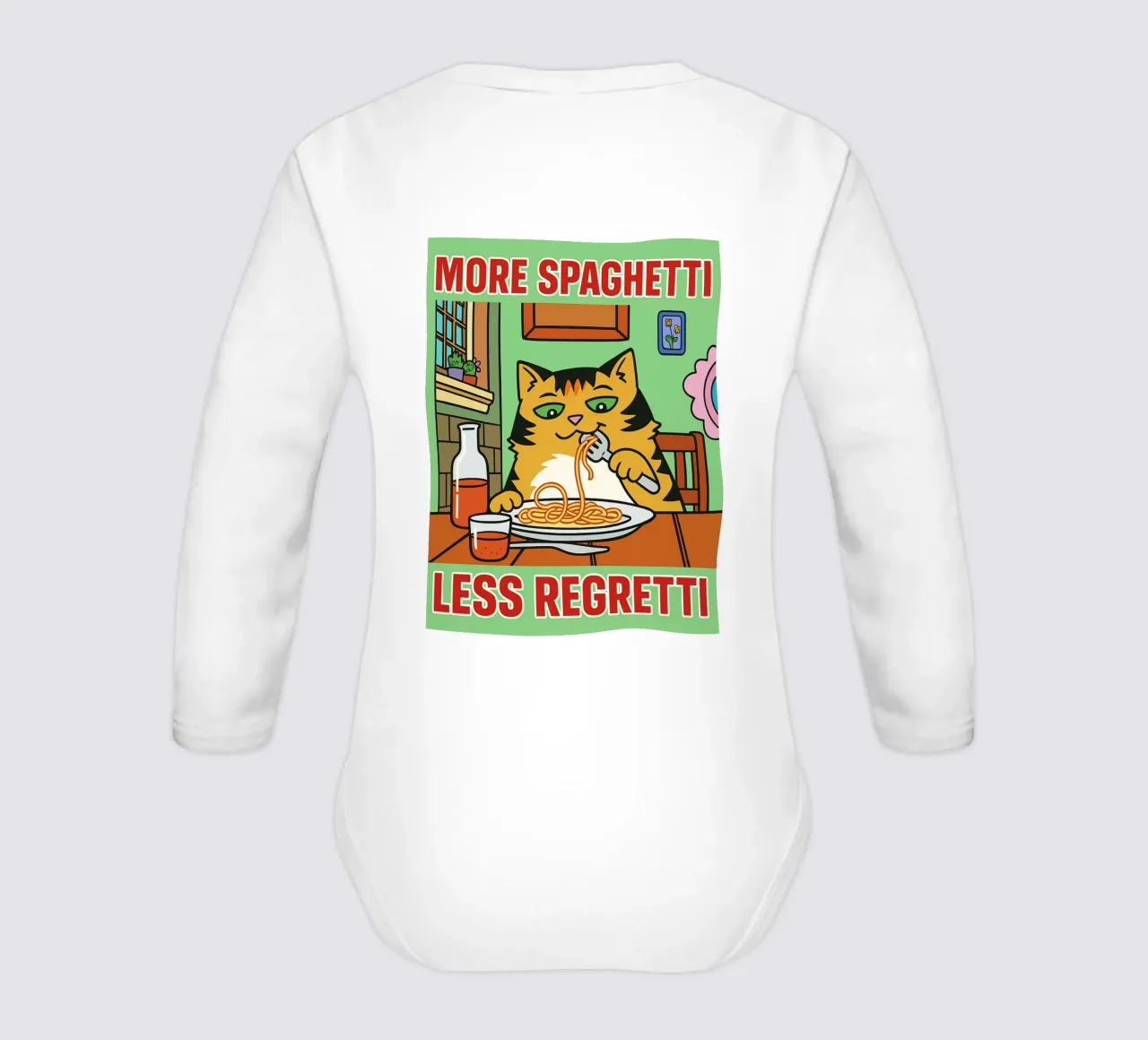 more spaghetti less regretti body neonato maniche lunghe da Botania