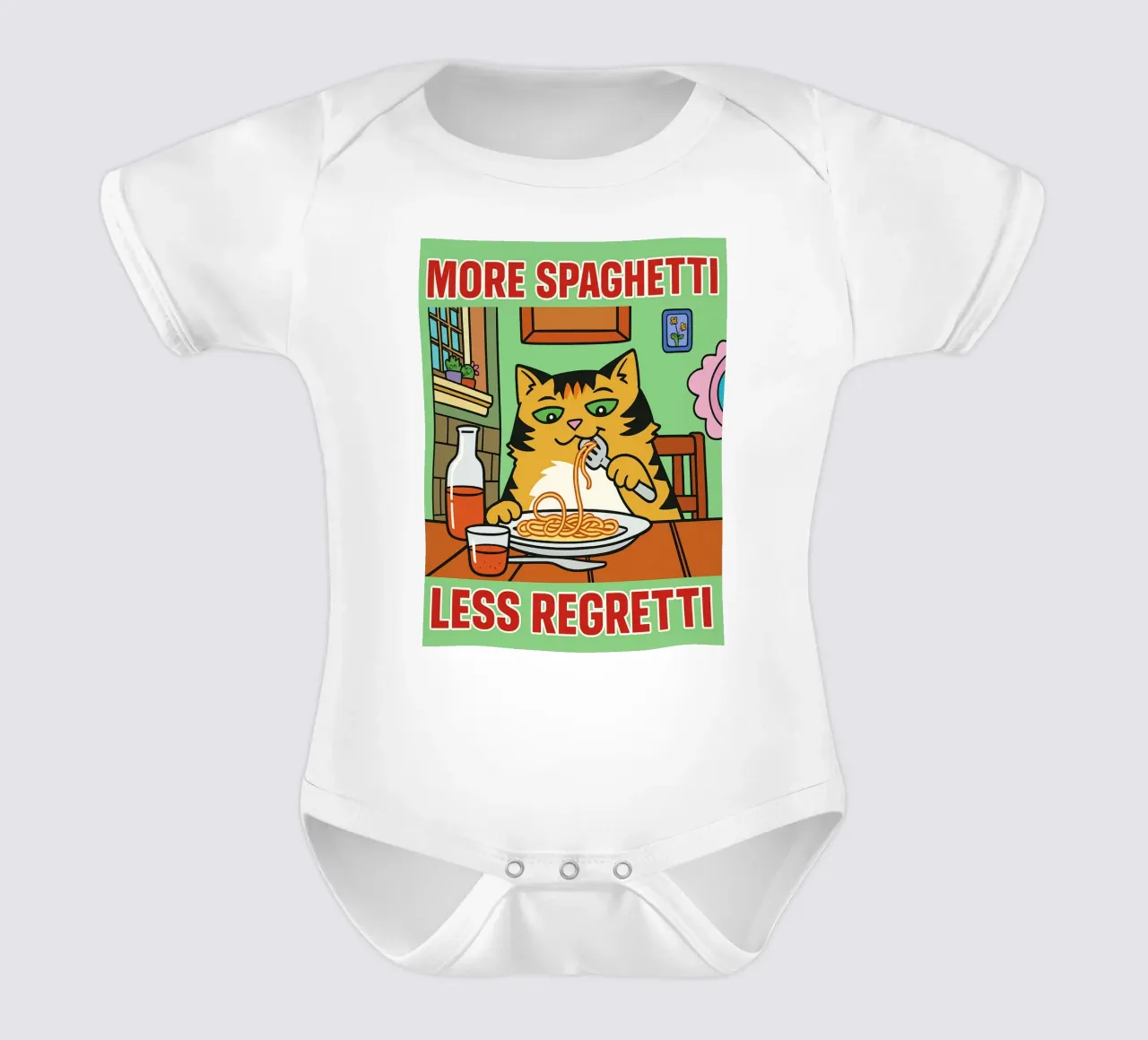 more spaghetti less regretti body neonato maniche corte da Botania