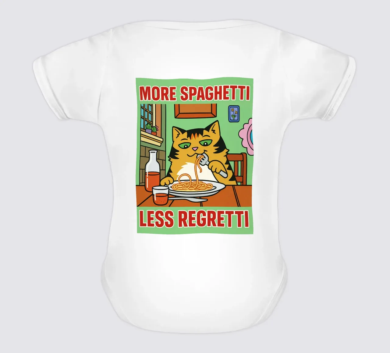 more spaghetti less regretti body neonato maniche corte da Botania