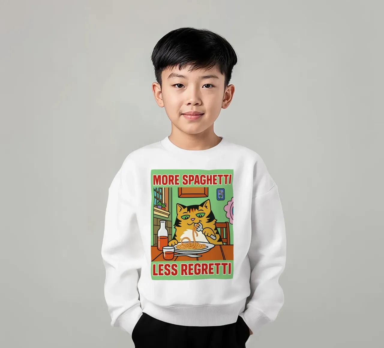 más spaghetti menos regretti sudadera para niño de Botania