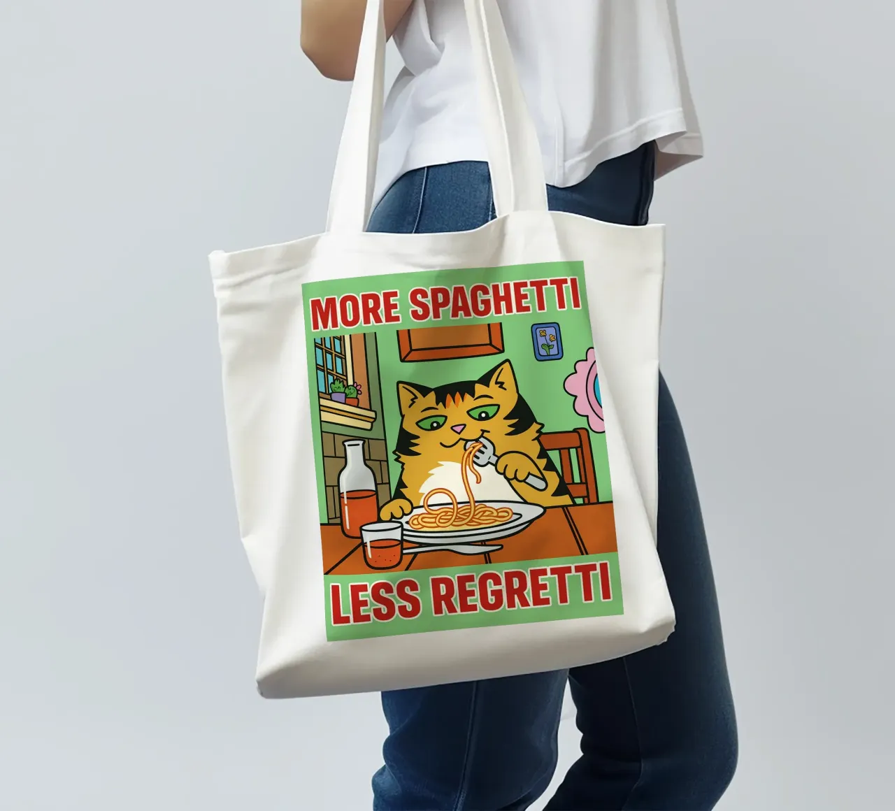 more spaghetti less regretti borsa in juta da Botania